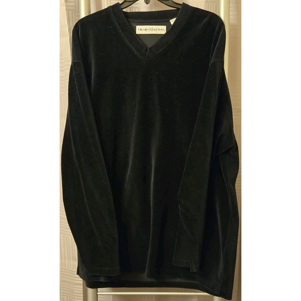 Vintage Henry Grethel Sweater‎ Mens XL Black Ribbed Corduroy Style V-Neck Cotton